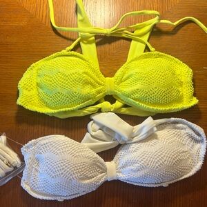 Arizona Jean Company Neon Yellow and White Crochet Bandeau Bikini Tops